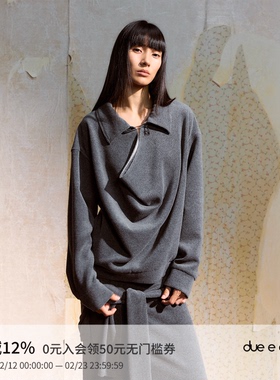 DUE E CHEN 25AWPolo荡领落肩袖休闲卫衣宽松中长款上衣男女同款