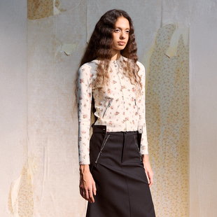 短款 CHEN 女秋冬2025修身 上衣 复古浪漫玫瑰花撞色针织开衫 DUE