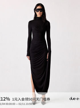 DUE E CHEN Pleated Dress  褶皱连袖针织连衣裙