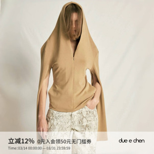 春夏卫衣女凉感显瘦廓形设计感V领防晒帽衫 DUE 连帽破袖 CHEN