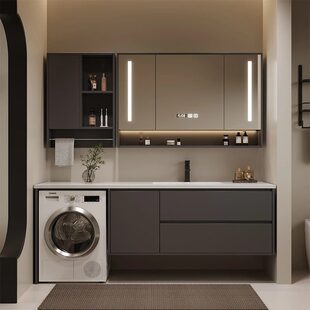 阳台岩板浴室柜洗衣机一体柜组合现代简约卫生间洗手洗脸盆柜定制