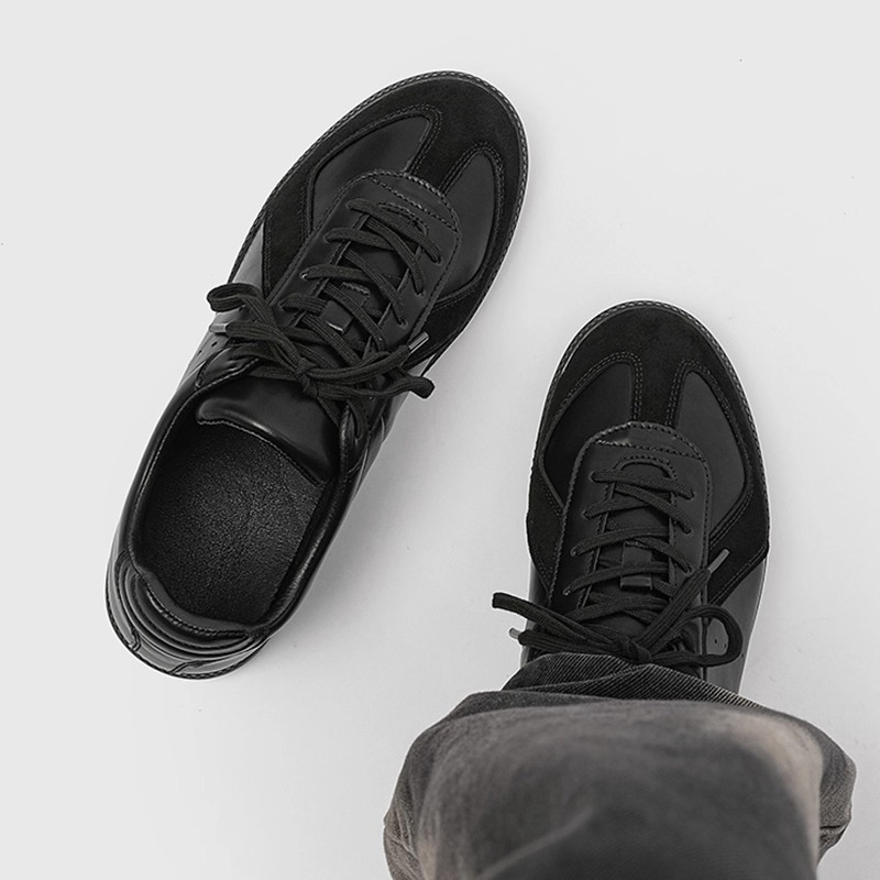 运动休闲男士软底车缝线黑色圆头