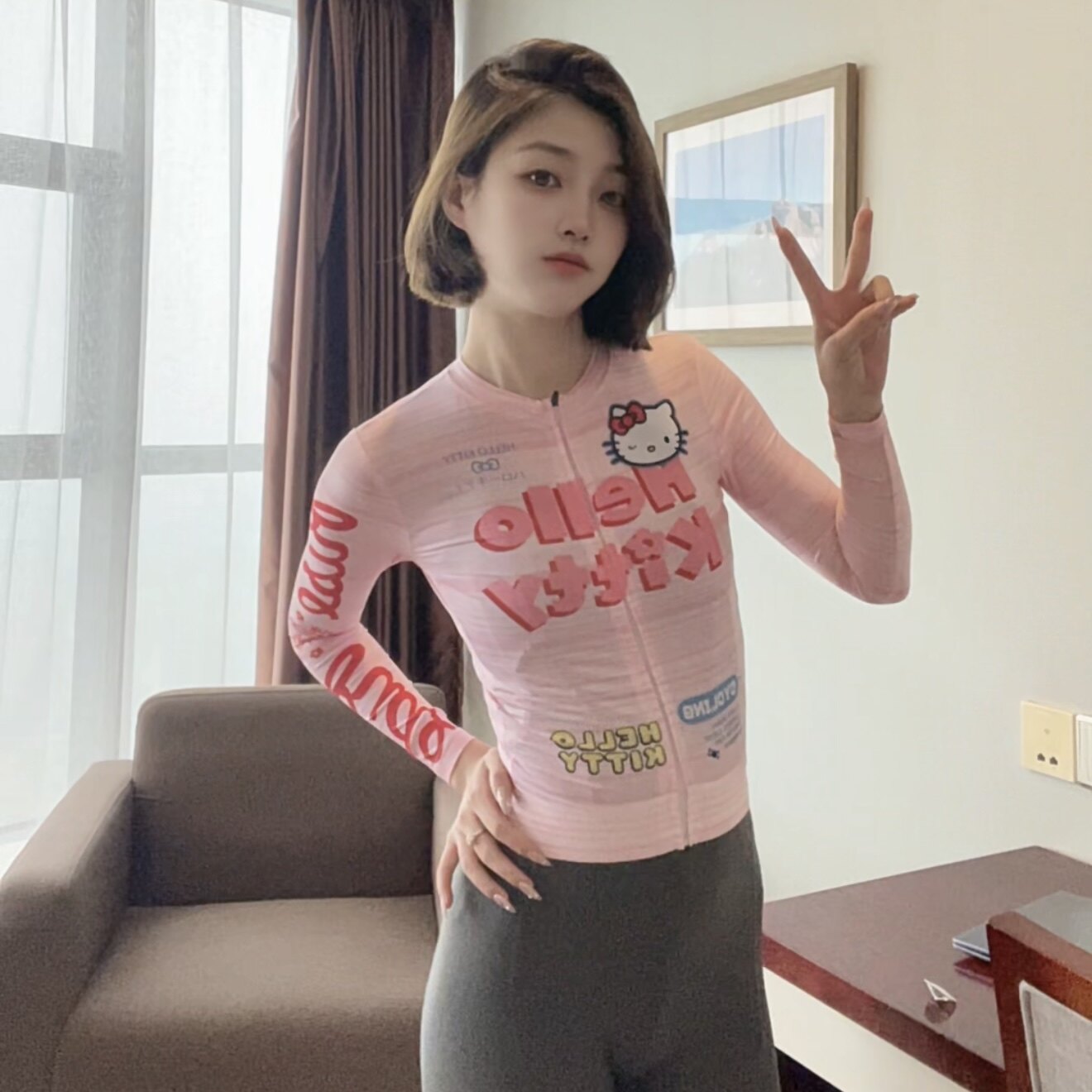 蓝粉KT织带骑行服薄款与抓绒款长袖自行车服