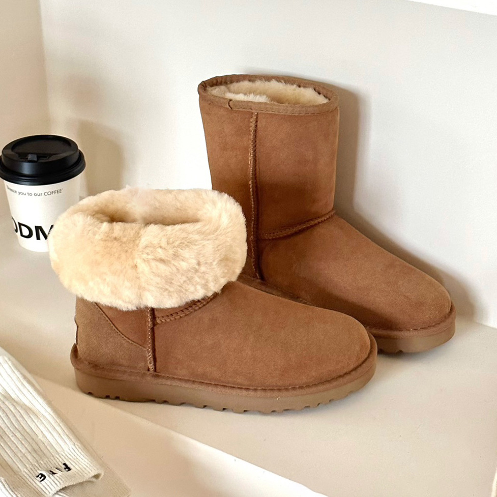 5825河南桑坡懒人鞋皮毛一体雪地靴女保暖鞋一脚蹬