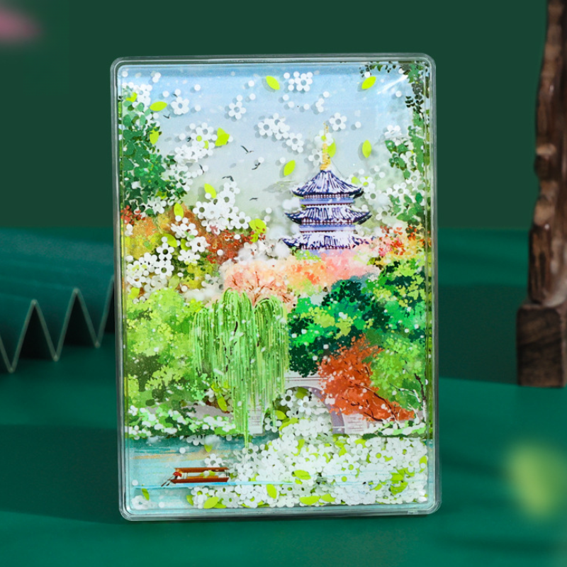 杭州西湖雪景插画AR流沙冰箱贴