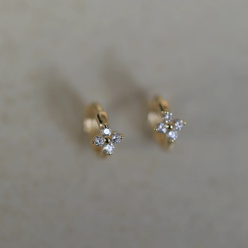 四叶花~S925纯银迷你小花耳扣