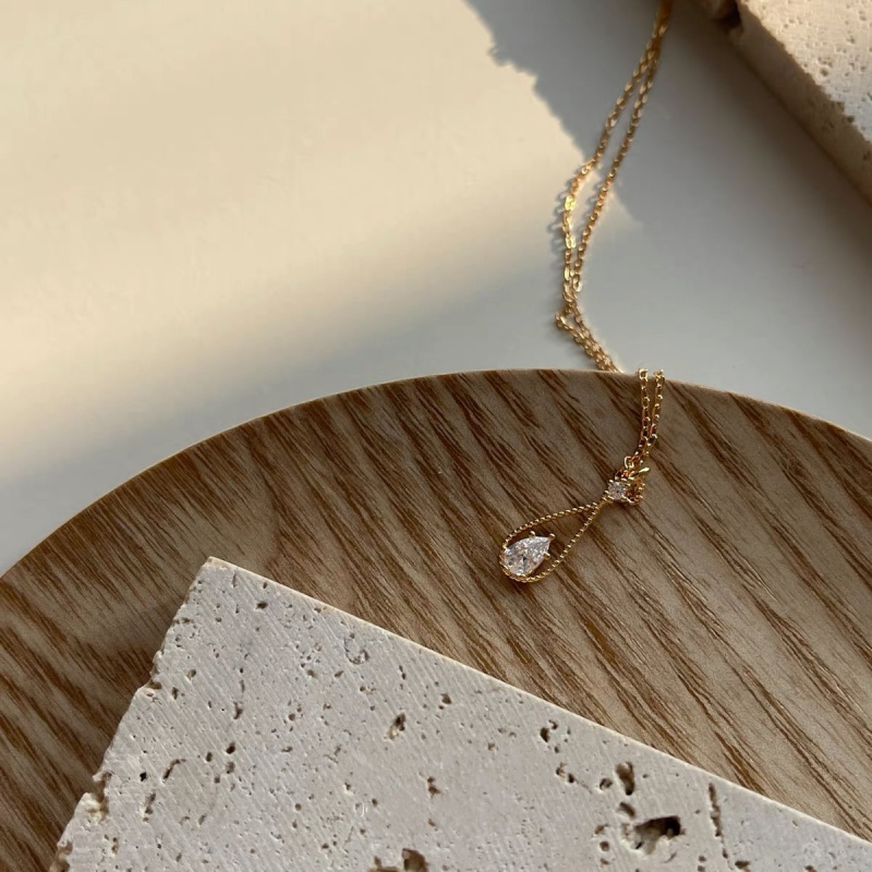 法式精致水滴闪钻锁骨链项链女