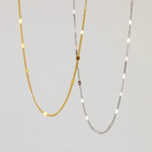 ROMANTIC925纯银镀14k金素链闪片高级百搭项链锁骨链小众简约颈链