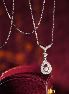 925银镀金项链水滴型吊坠锁骨链