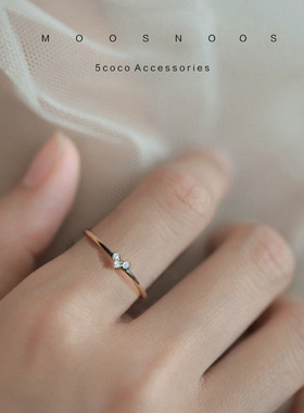 925纯银镀14K金细钻女戒指环尾戒