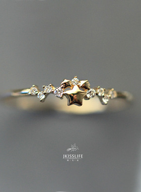 纯银微镶星星戒指日系精致指环