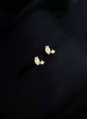 ROMANTIC925纯银镀18K金迷你耳钉耳骨钉小众设计叠戴中性极简耳饰