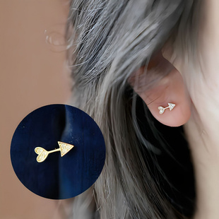 ROMANTIC射中小心心~S925纯银镀14k金桃心箭头氛围感爆棚小众耳钉