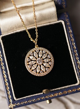 复古太阳花项链小众设计锁骨链