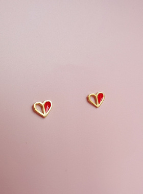 ROMANTICS925纯银红色爱心耳钉女韩国气质简约耳饰精致超仙小耳坠