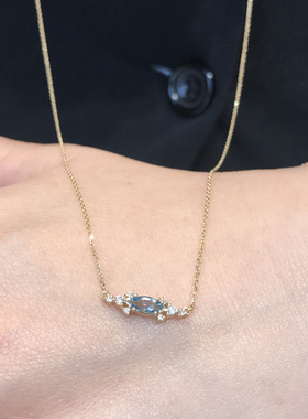 S925纯银蓝锆石吊坠项链女精致