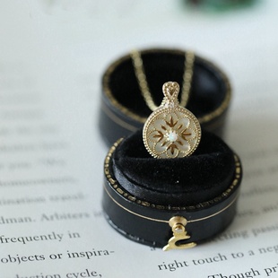 ROMANTIC巴黎歌剧院~S925银镀14K金复古镂空白贝欧泊吊坠项链女