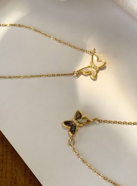 925纯银天然贝母蝴蝶项链小众