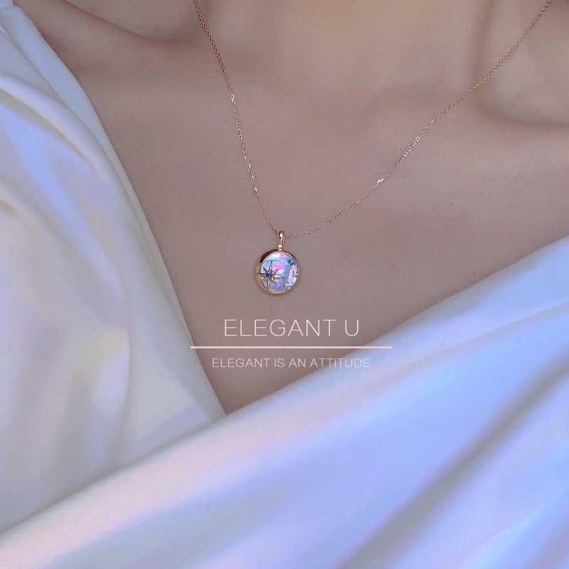 闪钻贝母蓝宝ins风星月项链