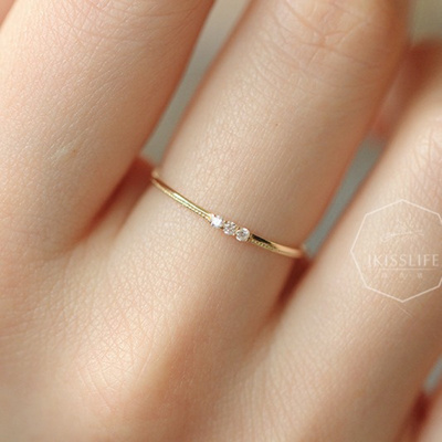 极简三粒锆钻基础款叠戴戒指女