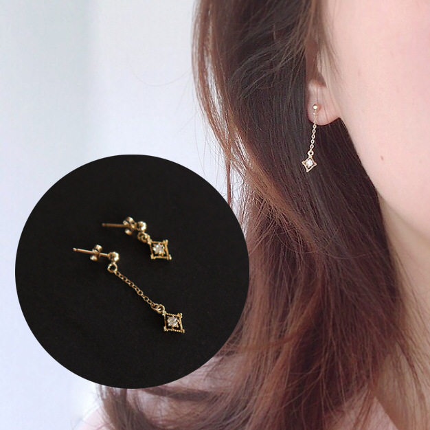 ROMANTIC925纯银镀金耳钉纤细小巧不对称菱形微镶长短款耳坠耳饰,饰品/流行首饰/时尚饰品新,银饰耳饰,淘宝优惠券,粉丝福利购,淘宝优惠卷