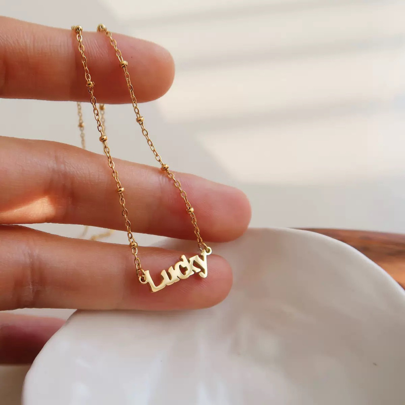lucky字母吊坠转运项链女锁骨链