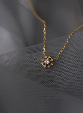 925银镀14K金小花少女纯银项链