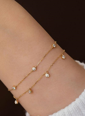 纯银镀18K金泡泡闪钻手链女精致