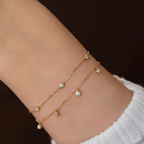 纯银镀18K金泡泡闪钻手链女精致