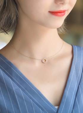 圆环梯方锆石吊坠项链锁骨链女