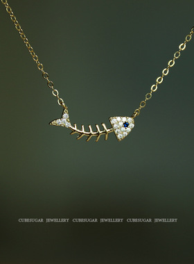 925纯银鱼骨项链精致可爱锁骨链