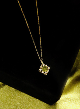 925纯银宫廷风青苔绿吊坠项链女