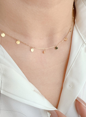 极简高级素金圆片金币轻奢锁骨链