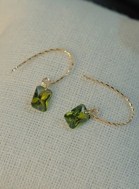 ROMANTICS橄榄绿锆银耳勾女法式复古优雅简约ins风气质百搭耳饰品