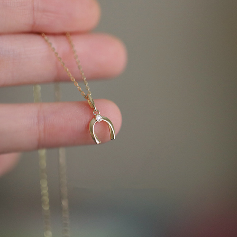 925纯银镀14k金U型马蹄造型项链