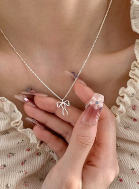 925纯银不规则蝴蝶结飘带项链女