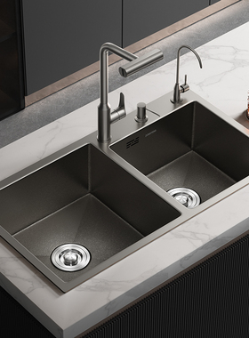 东鹏升级5MM火山纹厨房水槽SUS304不锈钢加厚纳米灰洗菜盆大双槽
