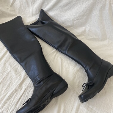 jennie同款过膝长靴2025秋冬新款open方头蝴蝶结显瘦弹力靴高靴yy