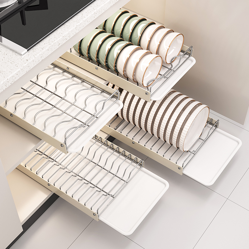 碗碟架沥水架厨房抽拉碗碟收纳架橱柜内放碗拉篮抽屉式碗盘置物架