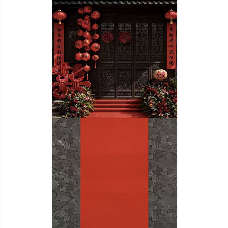 新中式复古红色婚纱摄影背景布