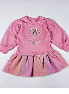 2025秋款韩国代购正品童装Dolph甜美时尚短款公主粉色连衣裙洋装