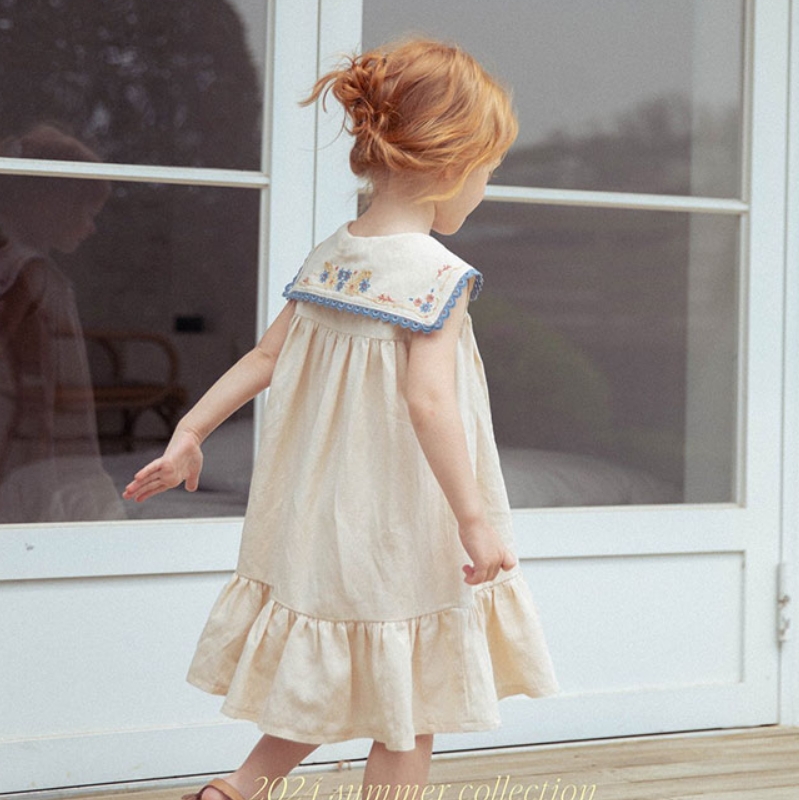 2024夏款韩国正品童装NOUNOU儿童淑女时尚披肩舒适女孩连衣裙