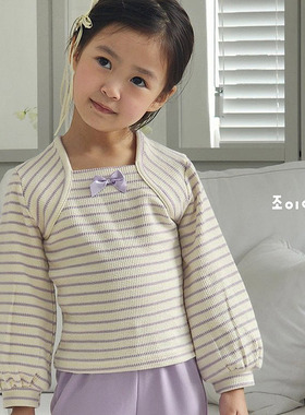 2024秋季韩国正品童装gioiello女童甜美时尚女孩条纹打底衫T恤