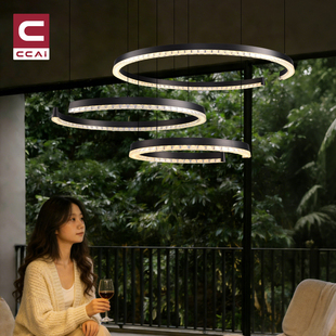 出彩意式极简客厅吊灯现代轻奢简约大气三头圆环形复式楼吊餐厅灯