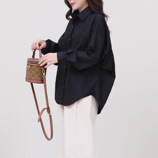 高级设计感小众法式黑色衬衫上衣女款春装2026年新款宽松休闲衬衣