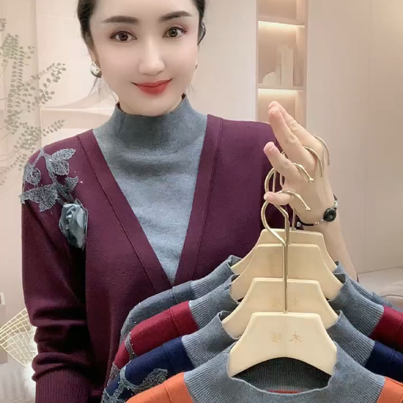 时尚中年妈妈装拼接假两件针织衫