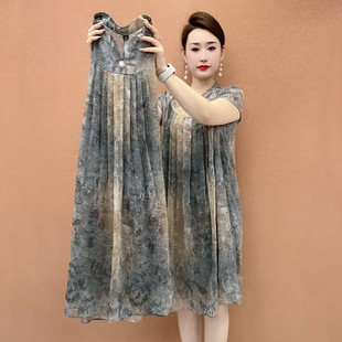 2026年网红爆款时尚中长款花色连衣裙高档大码女装优雅气质裙子