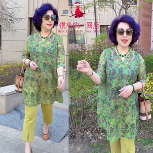 时尚中年妈妈装花色连衣裙夏季新款大码女装宽松显瘦百搭休闲裙子