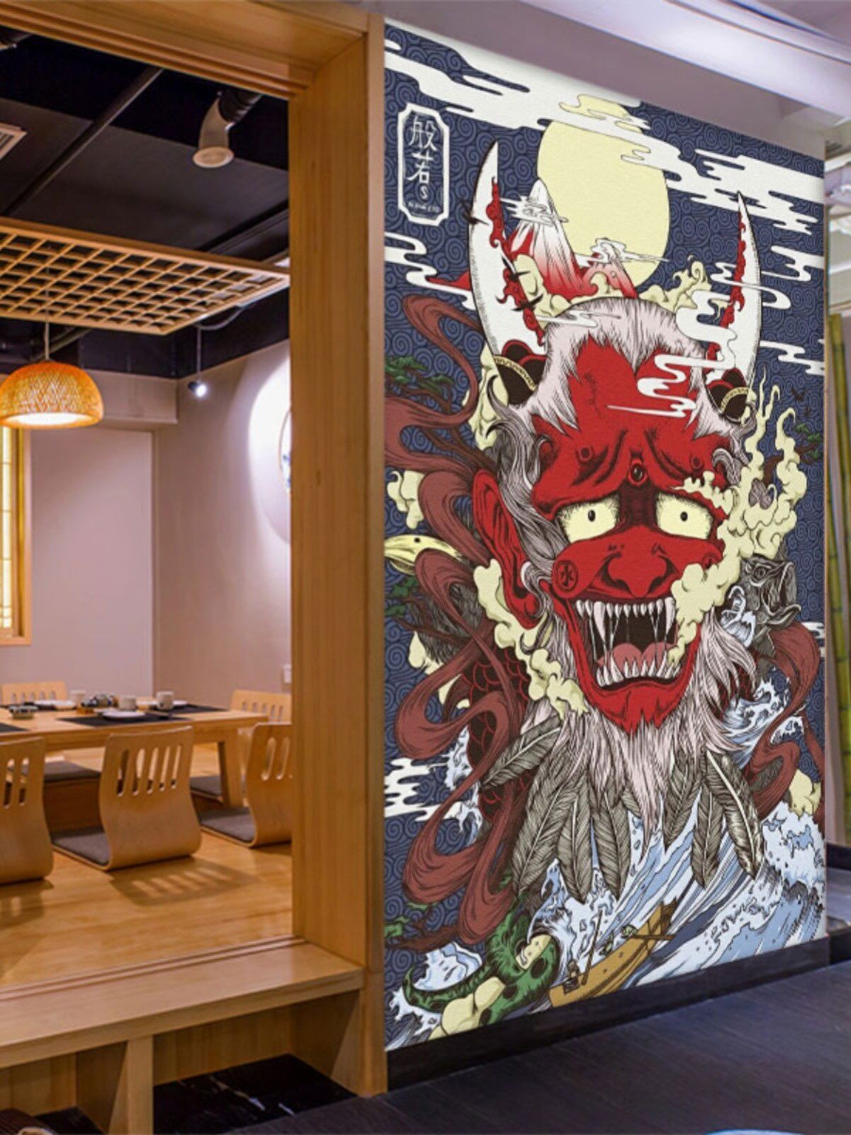 日式风格浮世绘壁纸般若海报图日本老传统壁画刺青纹身店背景墙纸