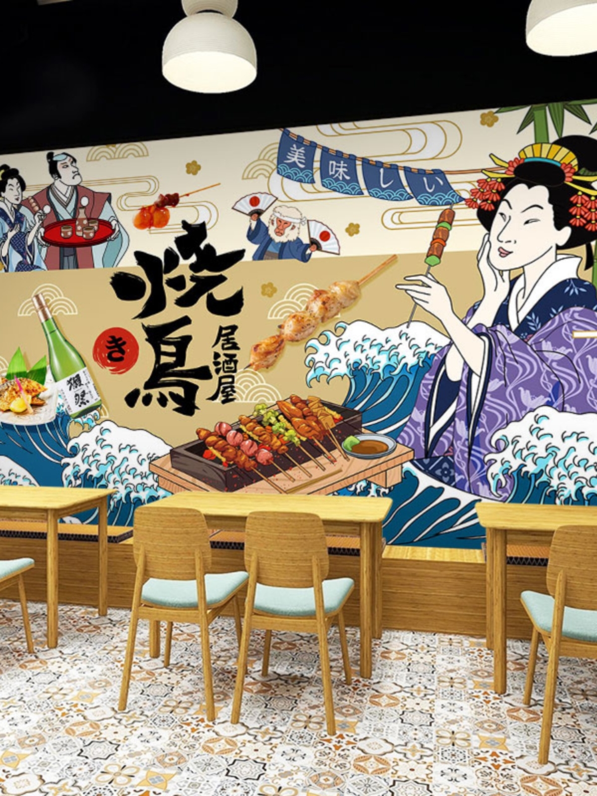 日式屋酒屋墙纸日本烧鸟宣传图片广告牌海报背景装饰画日料店壁纸图片